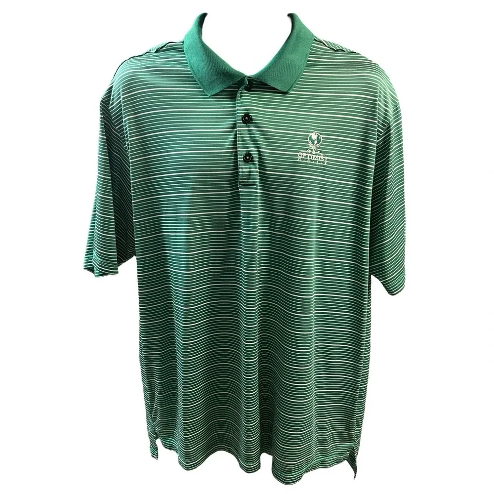 Adidas Golf‎ Shirt Men Size XL Green Striped Polo Climalite Embroidered Sporty